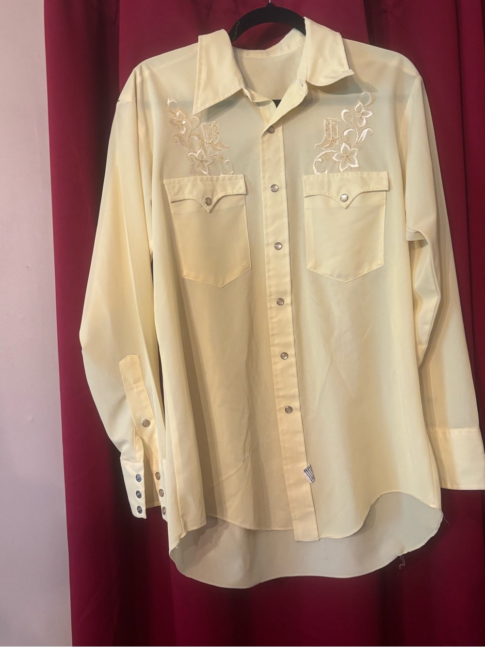 Vintage Yellow Embroidered Western Pearl Snap Shirt Men’s M